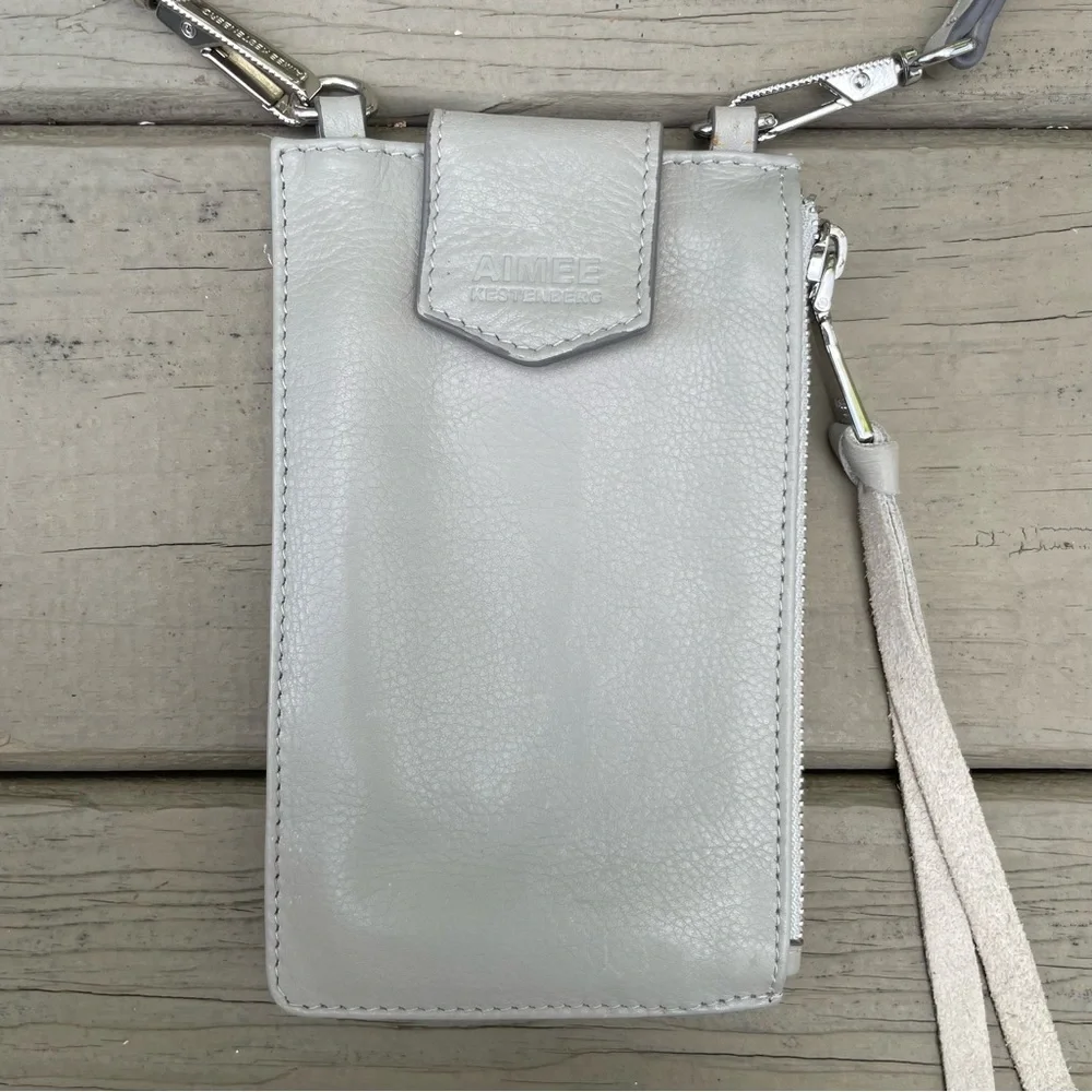 Aimee Kestenberg Out of Office Phone Crossbody Bag in light gray leather